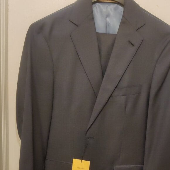 Strong Suit 38S 31w navy microcheck slim fit tailored soft tailoring 100% wool - Picture 1 of 12